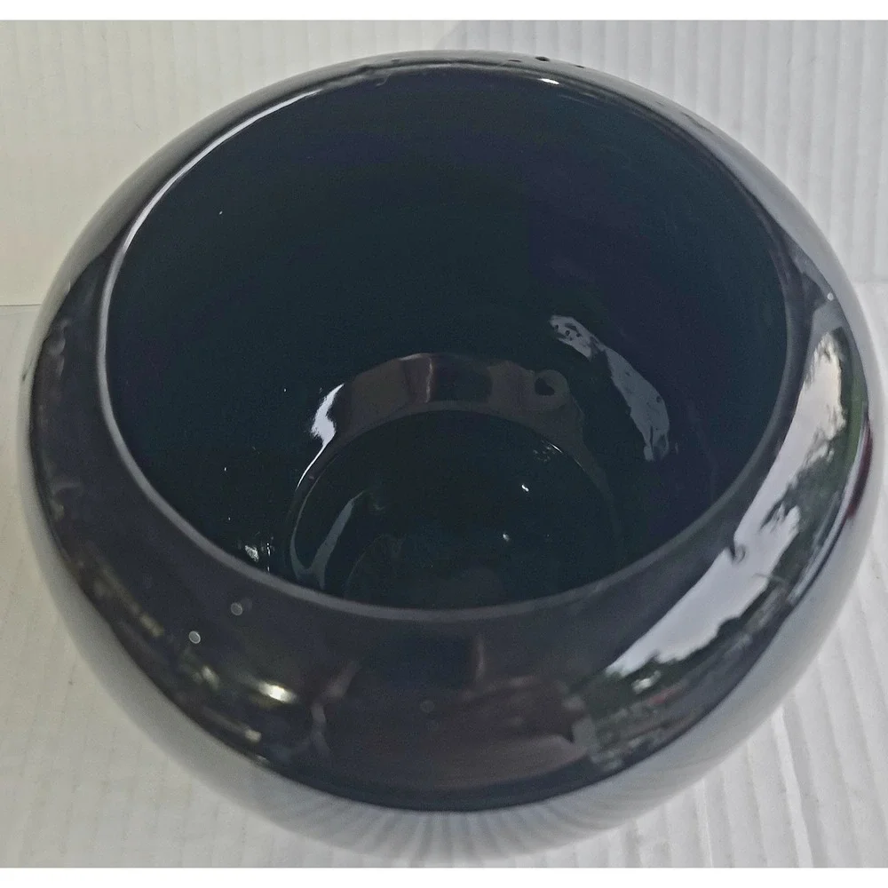 Vintage McCoy Floraline Rare BLACK Glossy Round Globular Ceramic Planter Vase‎